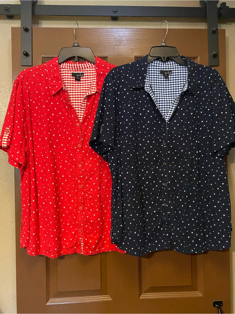 Erika 2X Plus Size Star Print Button Down Shirt Bundle Red Navy